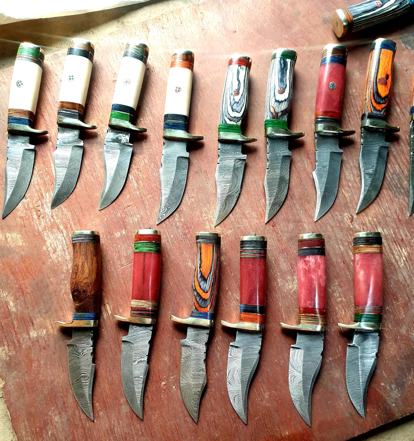 6' Handmade Damascus Hunting Knives with Leather Sheath, Free Hand Stitched, Wholesale Kinfes (35 Knives)