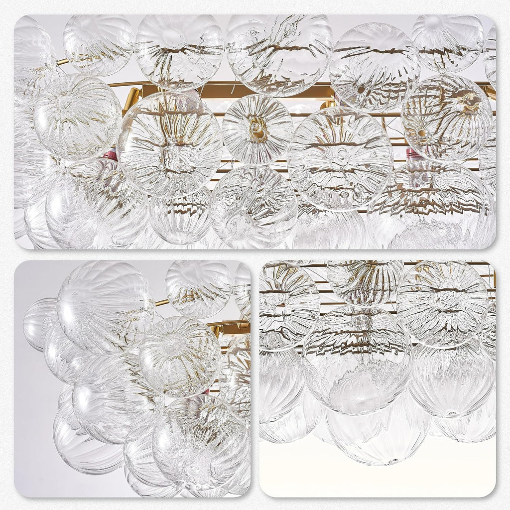 Luxury Bubble Glass Chandeliers Clear Ribbed Swirled Blown Glass Ball 50' L Rectangular Island Light Fixture Hanging Pendant Light Fixtures for Living Room Restaurant Dining Table
