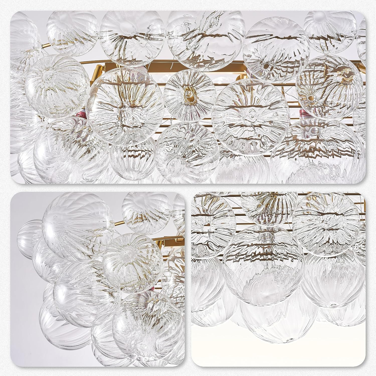 Luxury Bubble Glass Chandeliers Clear Ribbed Swirled Blown Glass Ball 50' L Rectangular Island Light Fixture Hanging Pendant Light Fixtures for Living Room Restaurant Dining Table