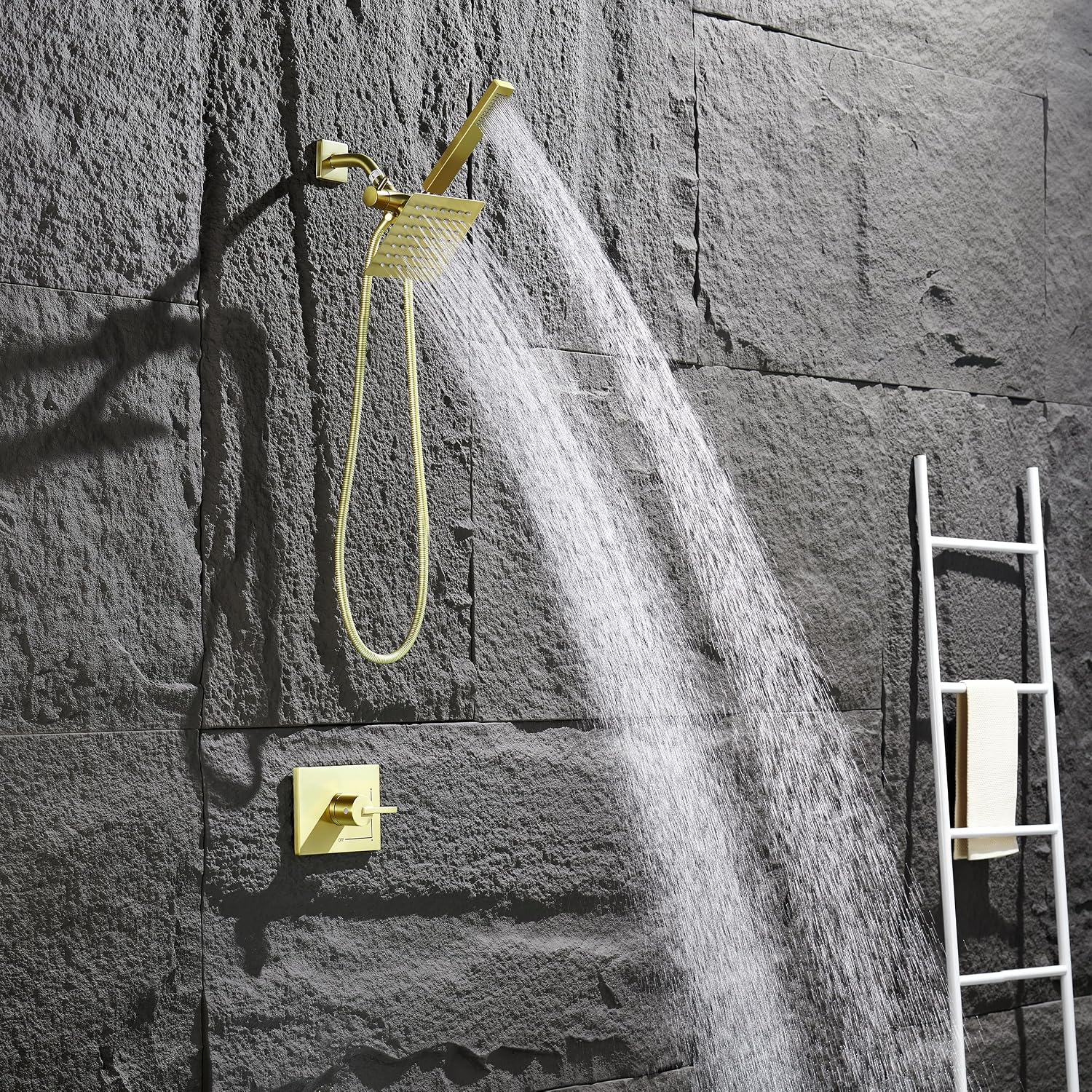 SOOOHOT Brushed Gold Shower Fixtures - Dual shower Heads with Handheld Spray Combo, All Metal 6' Dual Head & 3-Way Diverter.