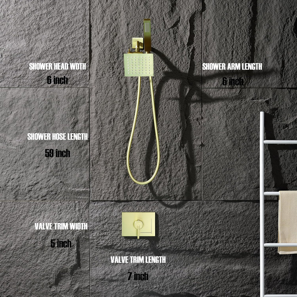 SOOOHOT Brushed Gold Shower Fixtures - Dual shower Heads with Handheld Spray Combo, All Metal 6' Dual Head & 3-Way Diverter.